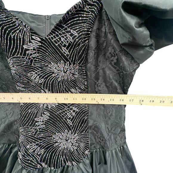 VTG 90s Black Mini Party Dress Women 13 Prom Puff Sleeve Witch Goth Grunge Punk - Picture 10 of 16